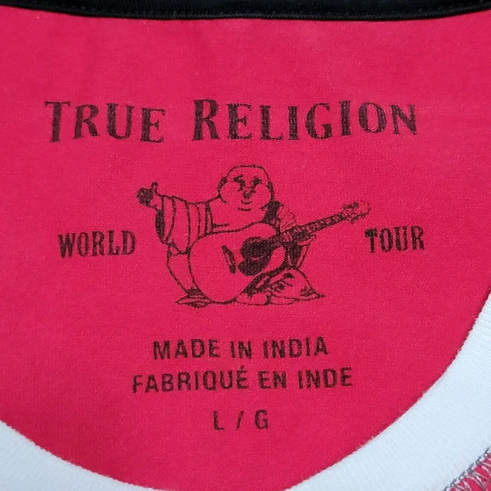 True Religion LS Red Black & White Unisex Rugby Crewneck - Size Large